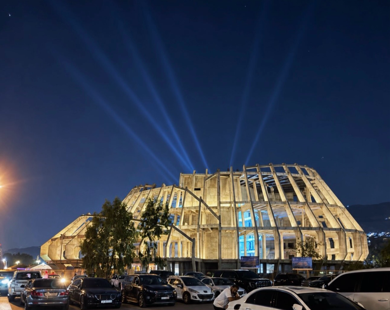 Masar Rose illuminated at night